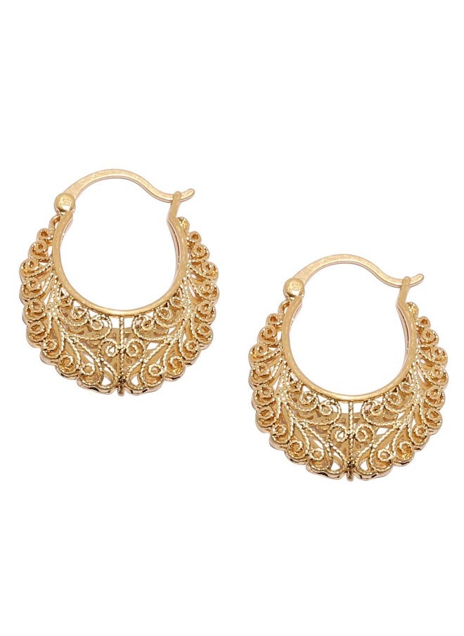 BONALUNA - Boho Chic Gold Or Silver Filigree Small Hoops Earrings For Women - Image 1