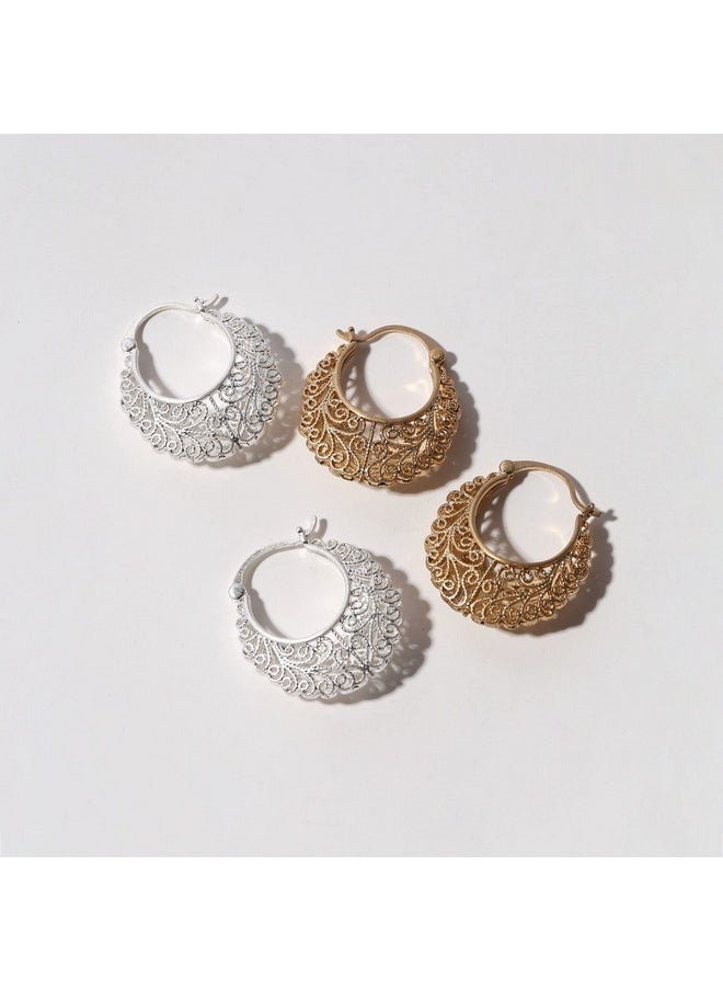 BONALUNA - Boho Chic Gold Or Silver Filigree Small Hoops Earrings For Women - Image 1
