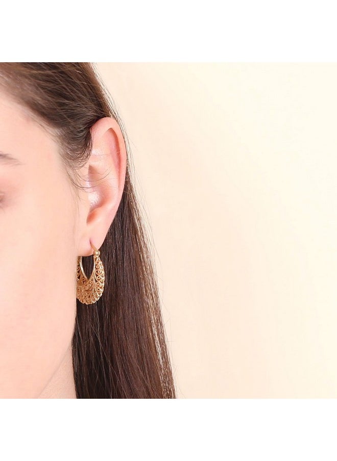 BONALUNA - Boho Chic Gold Or Silver Filigree Small Hoops Earrings For Women - Image 1