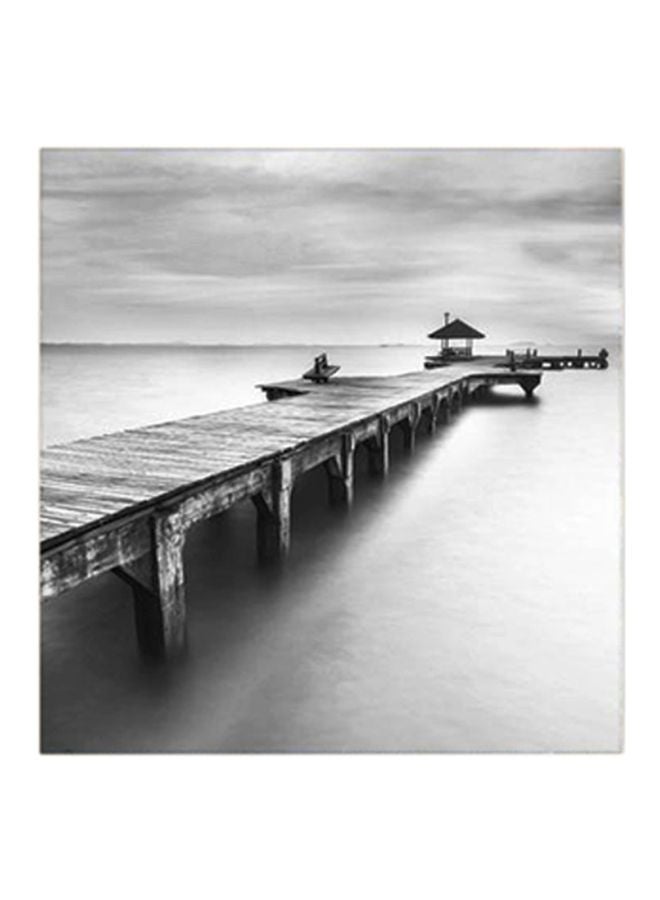 RYN Relaxing Bridge Themed MDF Wall Art Grey/Black/White 30x30centimeter - Image 2