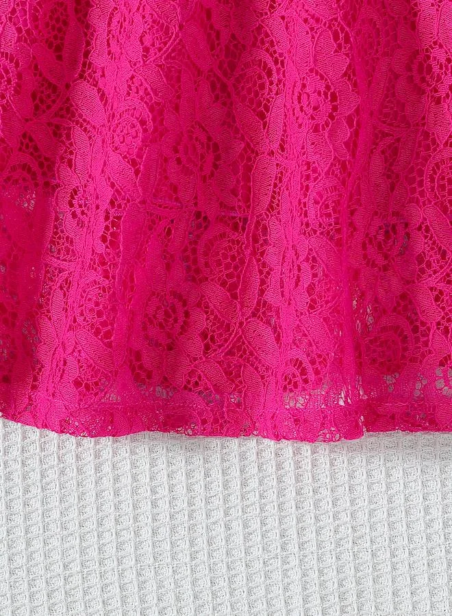 Take Two Take Two Lace Round Neck Bow Detail Ruffle Hem Knee Length Dress