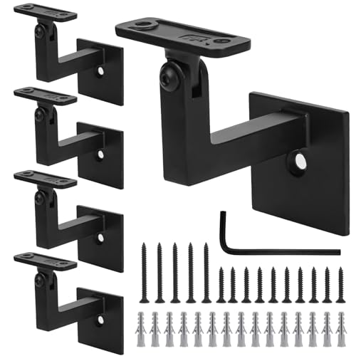 3TO Handrail Bracket 5 Pack SS304 Adjustable Handrail Brackets LShape Heavy Duty Modern Design Wall Square Brackets for Stair Handrail Matte Black - Image 1