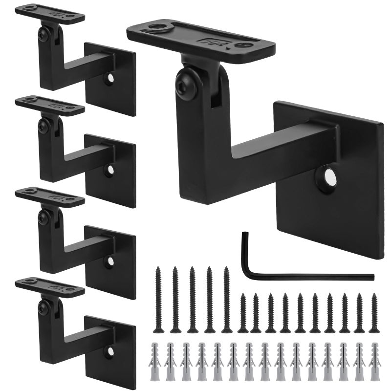 3TO Handrail Bracket 5 Pack SS304 Adjustable Handrail Brackets LShape Heavy Duty Modern Design Wall Square Brackets for Stair Handrail Matte Black - Image 2