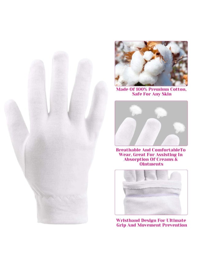 CGBOOM 3 Pairs Moisturizing Gloves Over Night Bedtime White Cotton Cosmetic Inspection Premium Cloth Quality Eczema Dry Sensitive Irritated Skin Spa Therapy Secure Wristband One Size Fits Most - Image 4