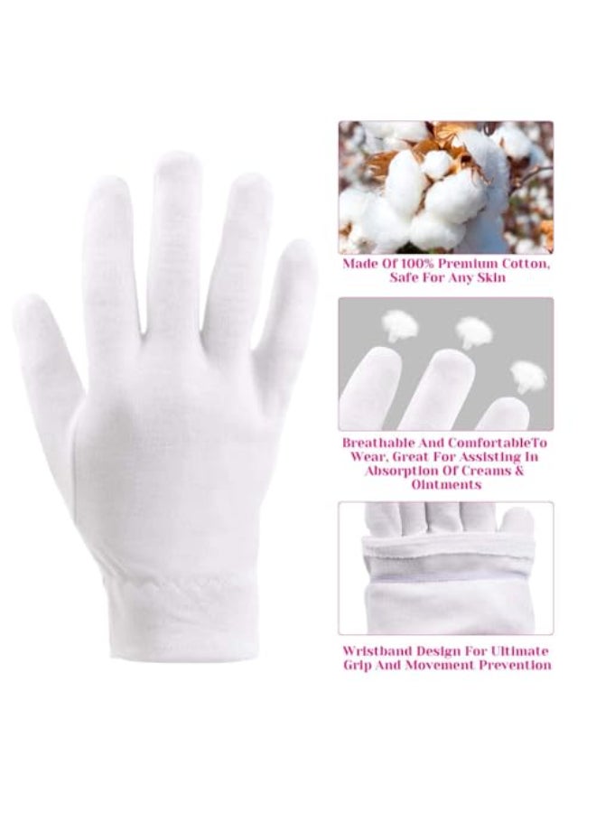 CGBOOM 3 Pairs Moisturizing Gloves Over Night Bedtime White Cotton Cosmetic Inspection Premium Cloth Quality Eczema Dry Sensitive Irritated Skin Spa Therapy Secure Wristband One Size Fits Most - Image 3