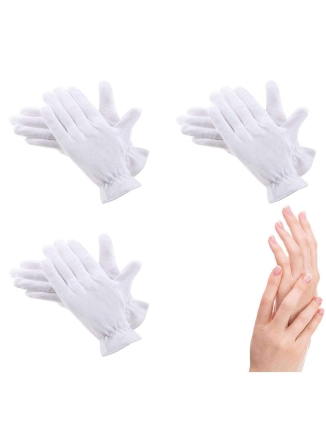 CGBOOM 3 Pairs Moisturizing Gloves Over Night Bedtime White Cotton Cosmetic Inspection Premium Cloth Quality Eczema Dry Sensitive Irritated Skin Spa Therapy Secure Wristband One Size Fits Most - Image 2