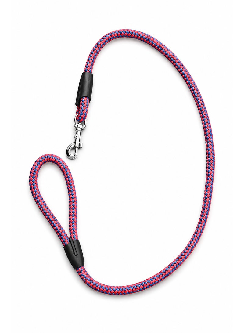 Braided Rope Dog Leash, Red and Blue, with Loop Handle and Metal Clip