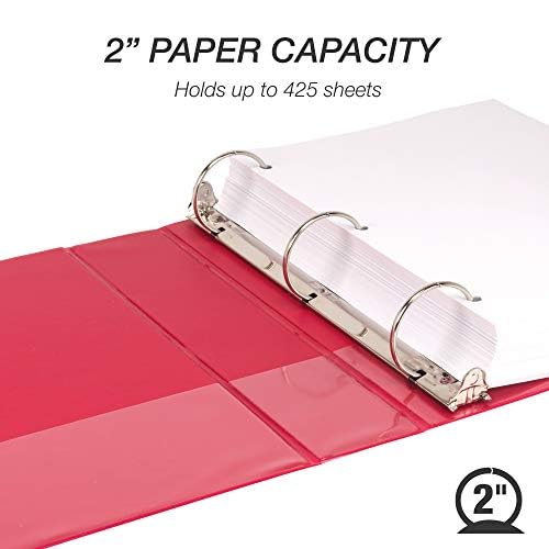 Samsill 2 Inch 3 Ring Binder, Made in USA, Economy Round Ring, Clear View Cover, 425 Sheet Capacity - for School, Home, Office - Red - Image 4