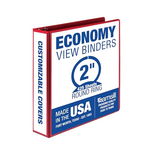 Samsill 2 Inch 3 Ring Binder, Made in USA, Economy Round Ring, Clear View Cover, 425 Sheet Capacity - for School, Home, Office - Red - Image 1