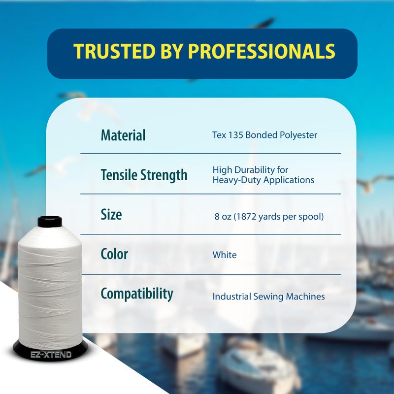 EZ-Xtend #138 Bonded Polyester Thread 100% American Made for Outdoor and Marine Fabric Sewing Applications, Awnings, Tarps, Canvas. for Heavy Duty and Industrial Sewing Machines (White, 8 oz) - Image 3