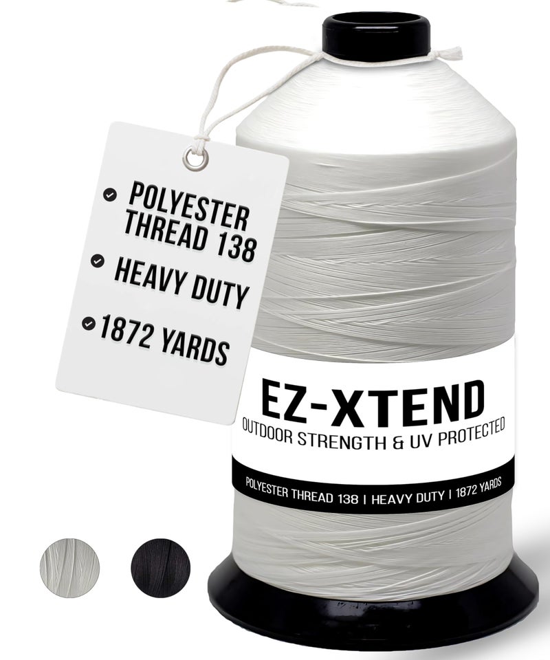 EZ-Xtend #138 Bonded Polyester Thread 100% American Made for Outdoor and Marine Fabric Sewing Applications, Awnings, Tarps, Canvas. for Heavy Duty and Industrial Sewing Machines (White, 8 oz) - Image 1