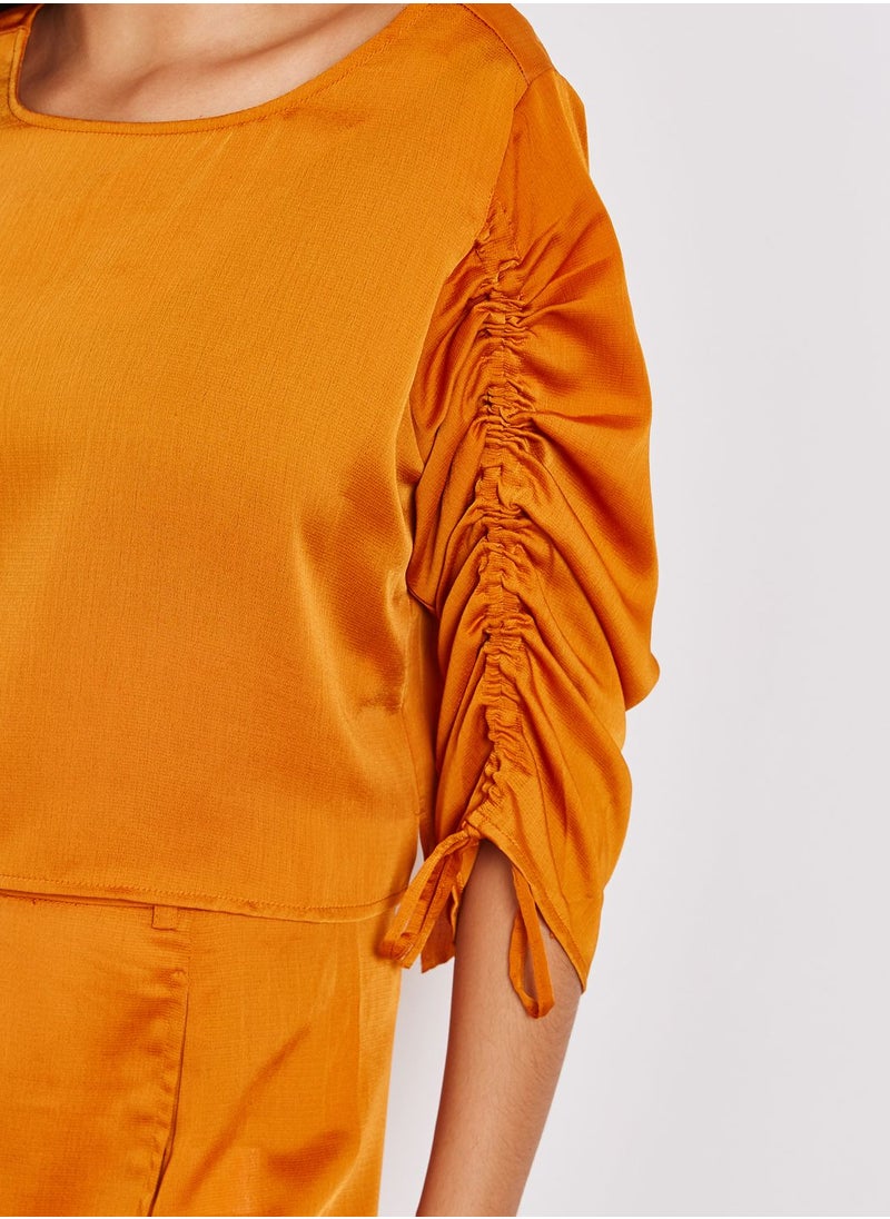 Native Youth - Satin Ruched Sleeve Crop Top Co-ord - Image 1