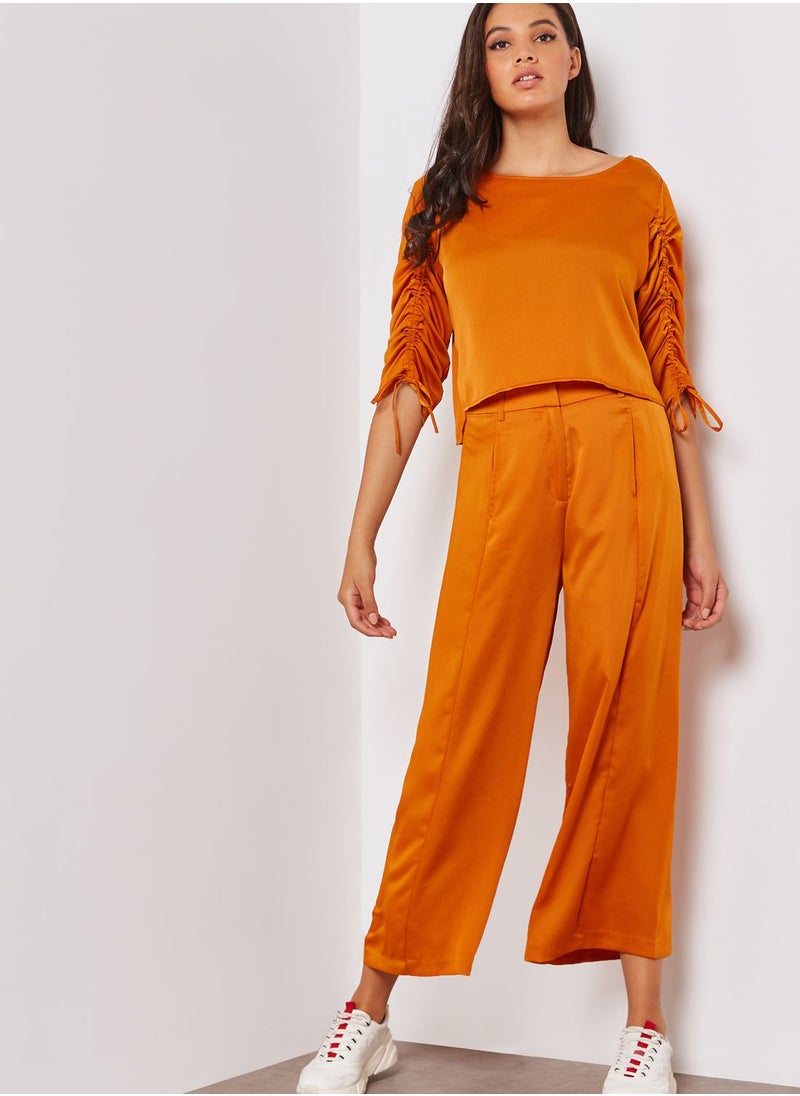 Native Youth - Satin Ruched Sleeve Crop Top Co-ord - Image 1