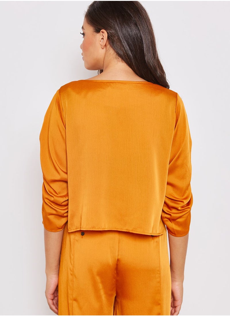 Native Youth - Satin Ruched Sleeve Crop Top Co-ord - Image 1