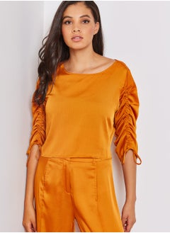 Satin Ruched Sleeve Crop Top Co-ord