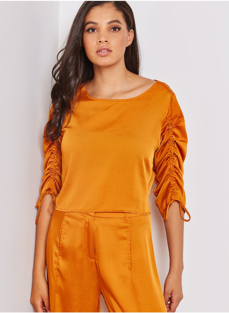 Native Youth - Satin Ruched Sleeve Crop Top Co-ord - Image 1
