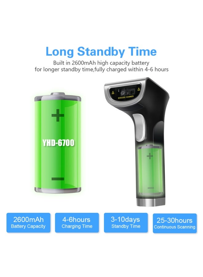 Generic 1D/2D Wireless Barcode Scanner with Stand, 2.4G Transmission up to 100m, Rechargeable 2600mAh Battery, Shockproof Durable Design, Compatible with iOS, Android, Windows, Mac OS, Plug and Play  - Image 3