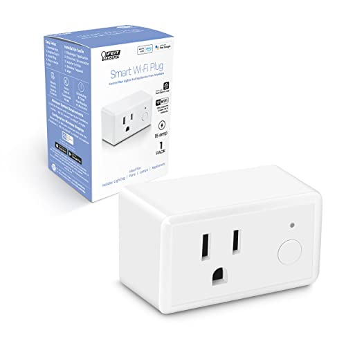 Feit Electric WiFi Work with Alexa and Google Home, Feit App, No hub required, Remote Control From Anywhere 15 Amp Smart Outlet Plug, Indoor, 120 volts, Plastic, White - Image 1