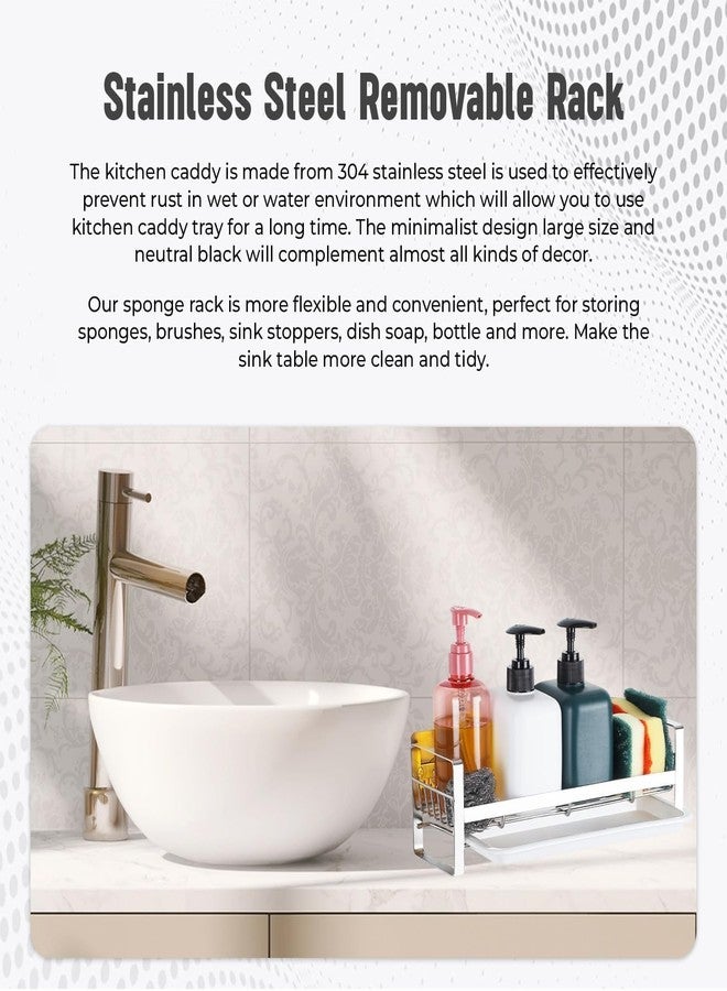 GALLY Stainless Steel Sink Caddy Organizer with Removable Drip Tray (30 x 9.5 x 9.5 cm) | Sponge Holder & Soap Stand | Countertop or Adhesive Wall Mount | Rust-Resistant Kitchen Essential - Image 3