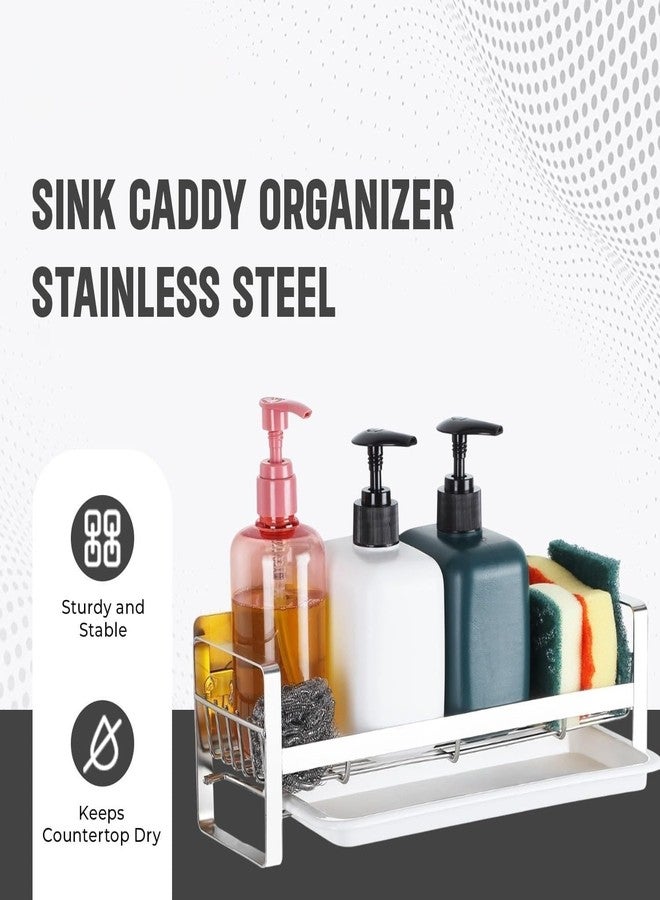 GALLY Stainless Steel Sink Caddy Organizer with Removable Drip Tray (30 x 9.5 x 9.5 cm) | Sponge Holder & Soap Stand | Countertop or Adhesive Wall Mount | Rust-Resistant Kitchen Essential - Image 2