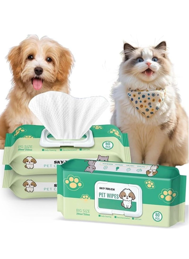 SKY-TOUCH 1pack Dog Wipes 80pcs, Large Pet Grooming Wipes for Dogs & Cats, for full body, eye wipes, ear wipes, Paws Unscented - Image 1