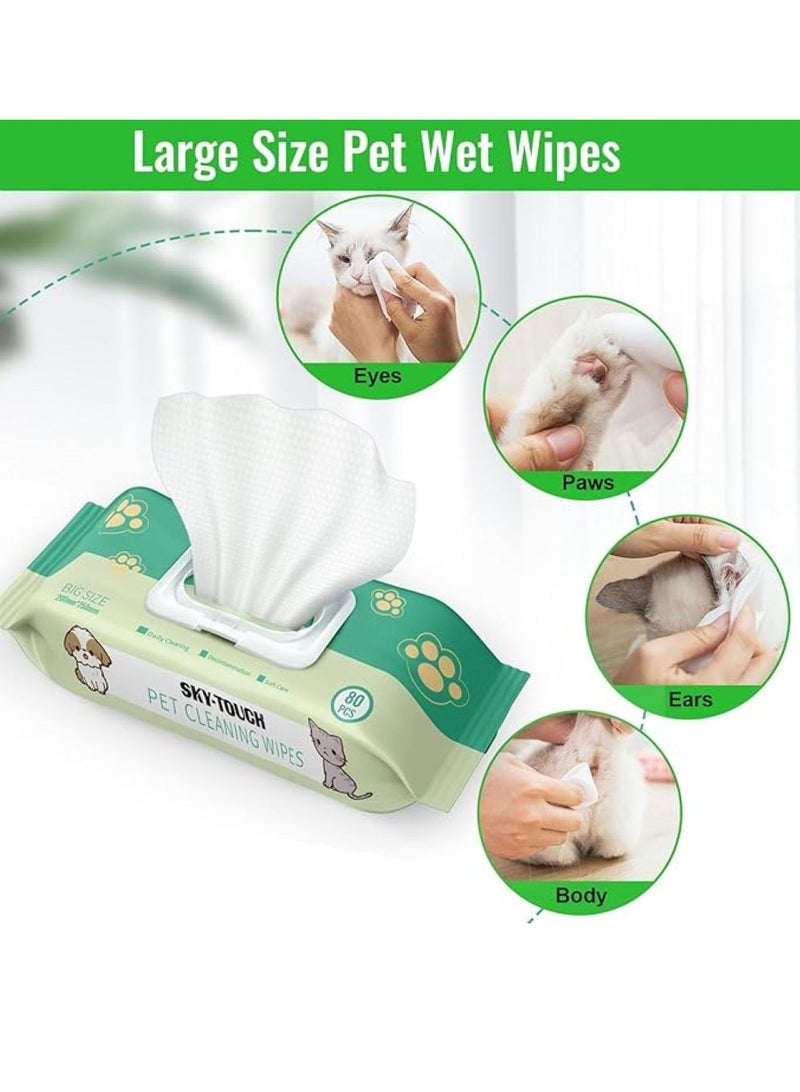 SKY-TOUCH 1pack Dog Wipes 80pcs, Large Pet Grooming Wipes for Dogs & Cats, for full body, eye wipes, ear wipes, Paws Unscented - Image 3
