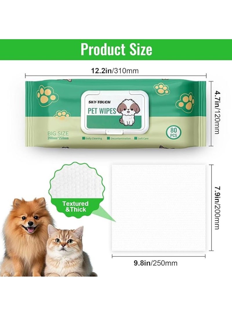 SKY-TOUCH 1pack Dog Wipes 80pcs, Large Pet Grooming Wipes for Dogs & Cats, for full body, eye wipes, ear wipes, Paws Unscented - Image 2