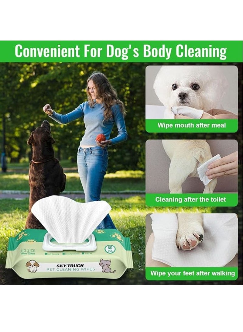 SKY-TOUCH 1pack Dog Wipes 80pcs, Large Pet Grooming Wipes for Dogs & Cats, for full body, eye wipes, ear wipes, Paws Unscented - Image 4