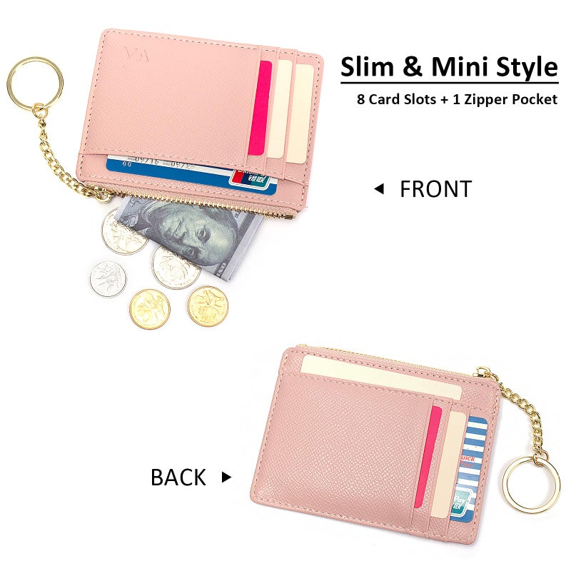 Valentoria Minimalist Small Leather Card Holder Pocket Wallet Womens Coin Purse Handbag (Pink) - Image 2