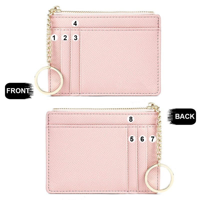 Valentoria Minimalist Small Leather Card Holder Pocket Wallet Womens Coin Purse Handbag (Pink) - Image 3