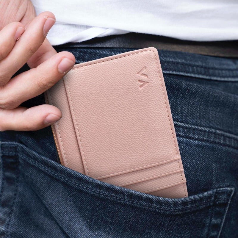Valentoria Minimalist Small Leather Card Holder Pocket Wallet Womens Coin Purse Handbag (Pink) - Image 5