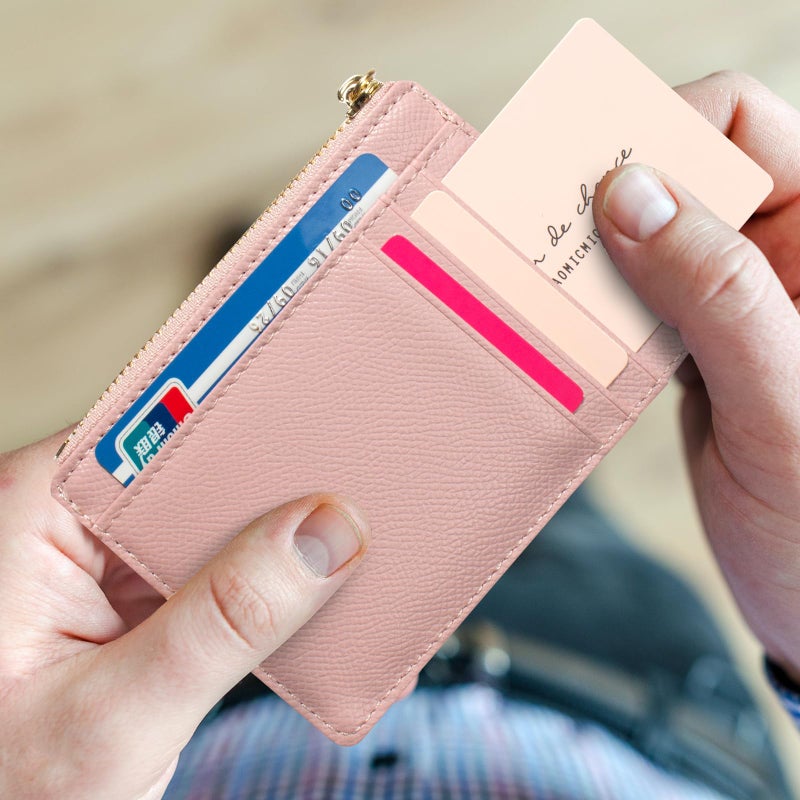 Valentoria Minimalist Small Leather Card Holder Pocket Wallet Womens Coin Purse Handbag (Pink) - Image 4