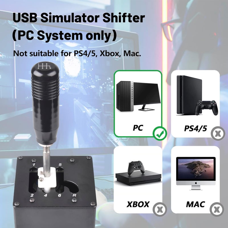 CNRAQR محول ناقل الحركة المحاكي من نوع USB للكمبيوتر الشخصي 6+R H Gear Shifter المتوافق مع عجلات القيادة Logitech G29/G27/G25/G920 و T300RS/GT، والمتوافق مع ناقل الحركة لنظام Windows للكمبيوتر الشخصي لألعاب المحاكاة مثل ATS و ETS و Dirt و WRC. - Image 5