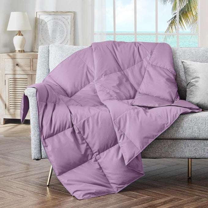 SOFT FEATHER DOWN THROW BLANKET LIGHTWEIGHT PACKABLE COUCH THROW FOR INDOOR AND OUTDOOR USE 50X70LAVENDER