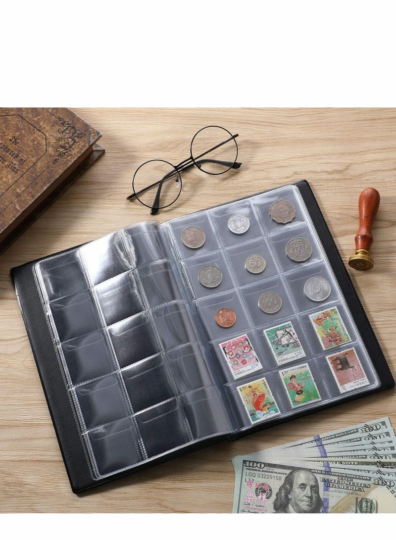 Excefore ألبوم حامل كتب لمجموعة العملات المعدنية لهواة الجمع، حافظة تخزين لعرض العملات المعدنية تحتوي على 150 جيبًا، مستلزمات مجموعات صندوق تنظيم الأكمام، عملة المال، البنسات، أرباع سوداء - Image 3