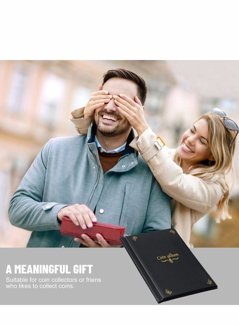 Excefore ألبوم حامل كتب لمجموعة العملات المعدنية لهواة الجمع، حافظة تخزين لعرض العملات المعدنية تحتوي على 150 جيبًا، مستلزمات مجموعات صندوق تنظيم الأكمام، عملة المال، البنسات، أرباع سوداء - Image 4