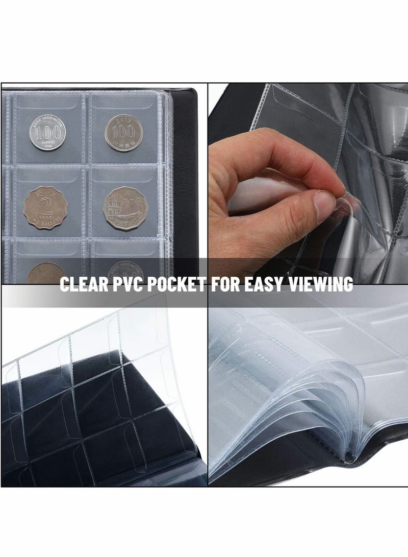 Excefore ألبوم حامل كتب لمجموعة العملات المعدنية لهواة الجمع، حافظة تخزين لعرض العملات المعدنية تحتوي على 150 جيبًا، مستلزمات مجموعات صندوق تنظيم الأكمام، عملة المال، البنسات، أرباع سوداء - Image 2