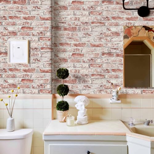 Sevalo Red Brick Wallpaper Peel and Stick Contact Paper for Wall 3D Faux Brick Contact Paper Self-Adhesive Removable Wallpaper for Bedroom Kitchen Backsplash Dorm Room Fireplace Accent17.3inW 78.7inL - Image 5