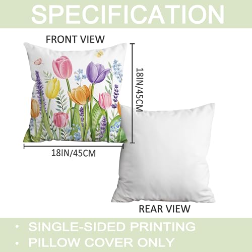 FUTBU Spring Throw Pillow Covers Set of 4, Spring Tulips Home Sweet Home Cushion Case, Bloom with Grace Colorful Decoration for Sofa Couch 18x18 Inch - Image 2