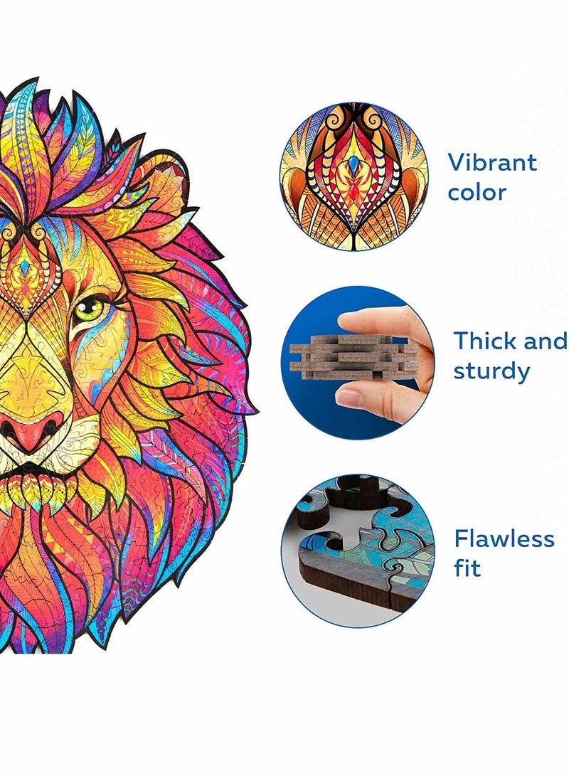 SYOSI Wooden Jigsaw Puzzles Mysterious Lion 140 pcs Small 7.5"x9.5" Beautiful Gift Package Unique Shape Best for Adults Kids - Image 5