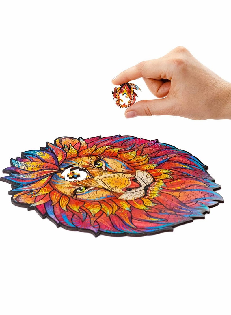 SYOSI Wooden Jigsaw Puzzles Mysterious Lion 140 pcs Small 7.5"x9.5" Beautiful Gift Package Unique Shape Best for Adults Kids - Image 3