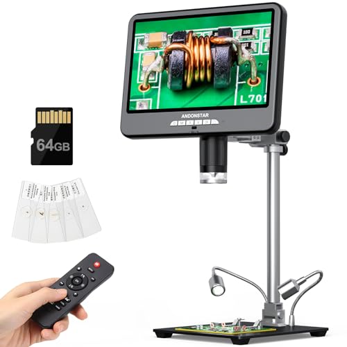 Andonstar 4K 60FPS 10.1" HDMI Digital Microscope for Soldering, 64MP 3840P UHD Video Audio Record, AD210S-Pro Electronic PCB Microscope for Adults, Error Coins, Pro Boom Arm Stand, 64GB - Image 1