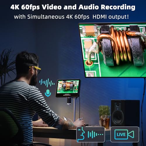 Andonstar 4K 60FPS 10.1" HDMI Digital Microscope for Soldering, 64MP 3840P UHD Video Audio Record, AD210S-Pro Electronic PCB Microscope for Adults, Error Coins, Pro Boom Arm Stand, 64GB - Image 3