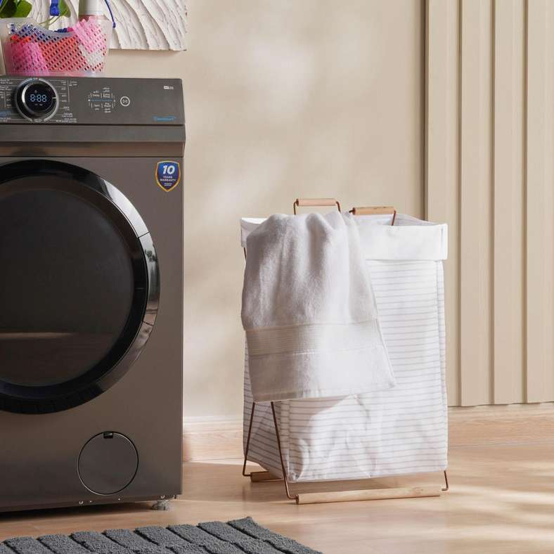 Mervin Canvas  Laundry Hamper with metal Frame -36x33x60 cm-Grey