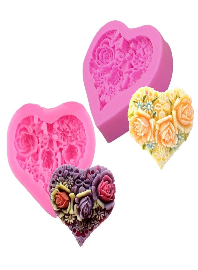 NINEXY 2PCS Rose Flower Love Heart Silicone Soap Mold Fondant Sugar Chocolate Candy Cake Mold Valentine's Day Gift - Image 1