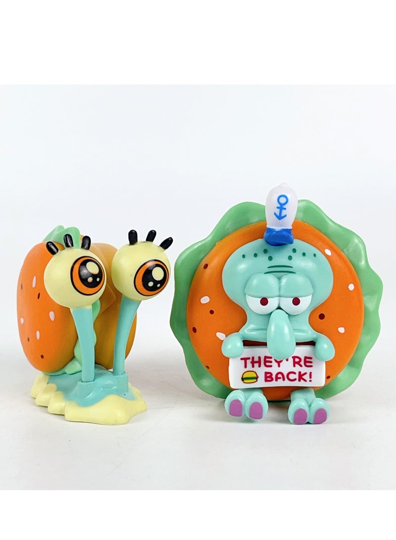 SpongeBob SquarePants Burger Party Figurines, Delicious Krabby Patty Cartoon Anime Dolls, Trendy Models for Desktop Decoration, 6 SpongeBob Characters, Packaged in Bags, PVC Material  - Image 3