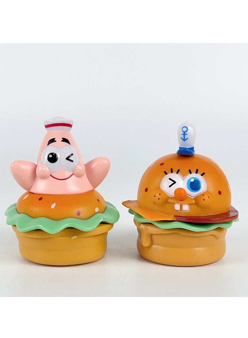 SpongeBob SquarePants Burger Party Figurines, Delicious Krabby Patty Cartoon Anime Dolls, Trendy Models for Desktop Decoration, 6 SpongeBob Characters, Packaged in Bags, PVC Material  - Image 5