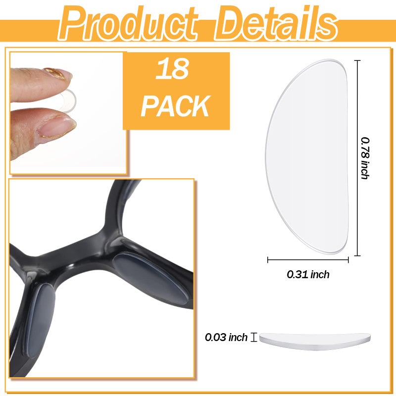 TOODOO 18 Pairs Eyeglasses Nose Pads Adhesive Silicone Glasses Replacement Anti Slip Nosepads for Eyeglass Glasses Sunglasses (Transparent, 1mm) - Image 2