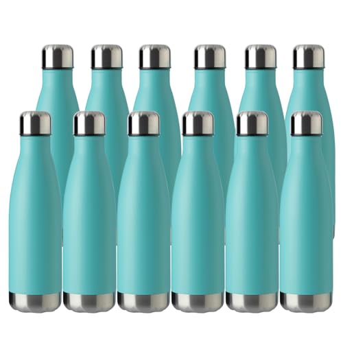 MEWAY 17oz Sport Water Bottle 12 Pack Vacuum Insulated Stainless Steel LeakProof Double Wall Cola Shape Water BottleKeep Drinks Hot  Cold Light Blue12 Pack