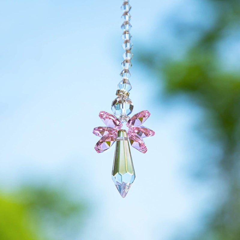 QFkris Rainbow Guardian Angel Crystal Suncatcher as Home/Car Decoration & Porch Decor & Hangings Crystal Glass Ornament Gift for Mom Women (Pink) - Image 5